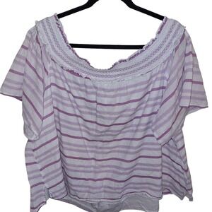 Lane Bryant Women's Plus Size 26/28 Cotton Lavender White Gold Off Shoulder Top